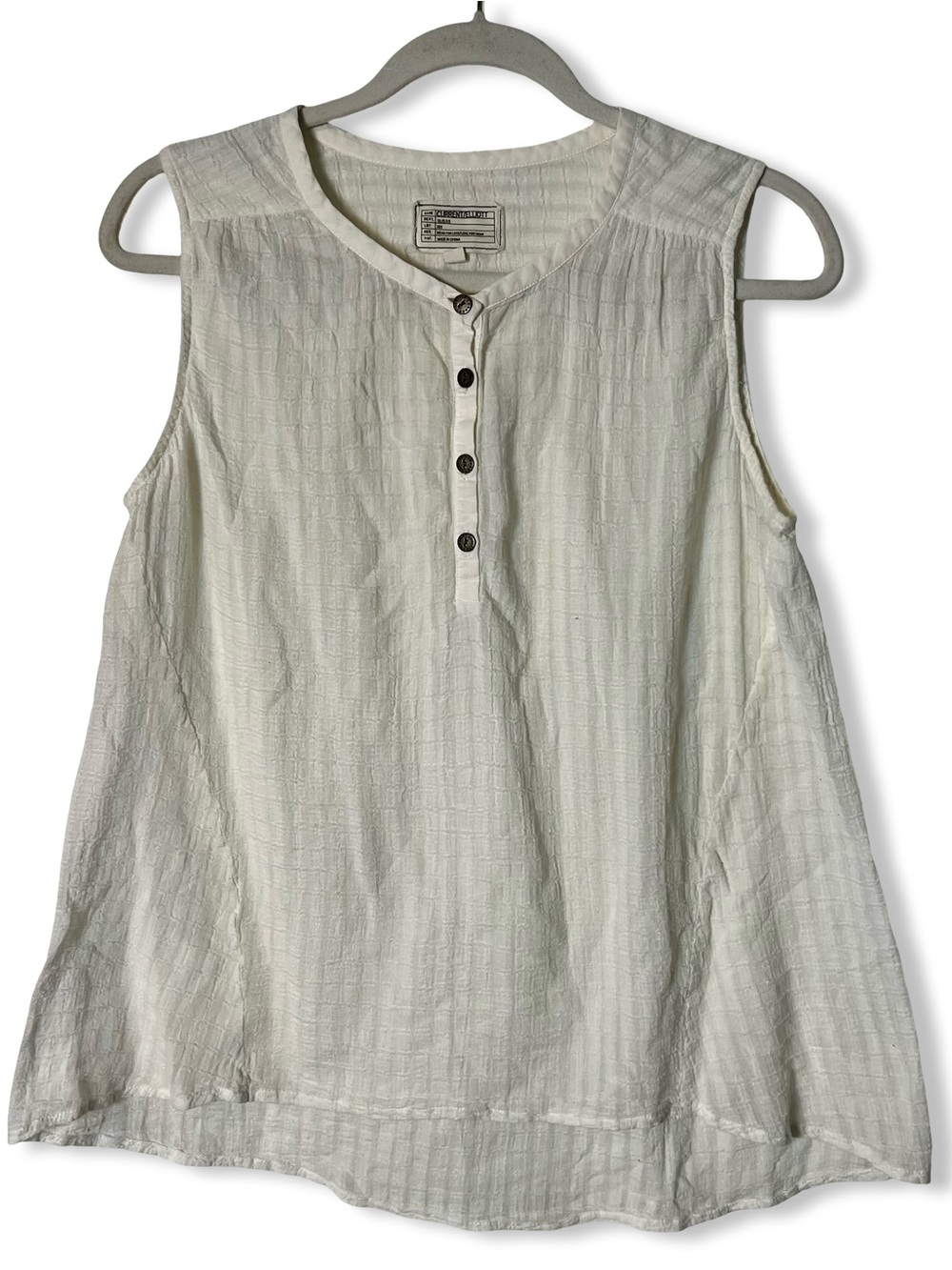 Current Elliott The Retreat Henley Top Off White Crinkle Gauze Sleeveless Sz. S